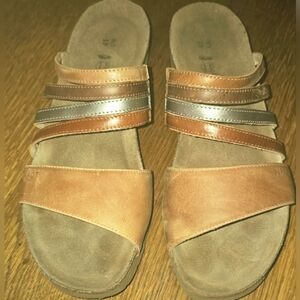 NAOT Brown Leather Strappy Slide Sandals
